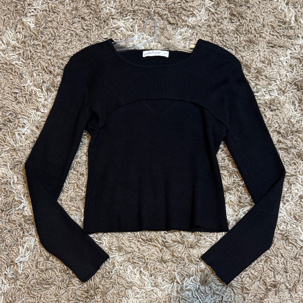 Petal & Pup Black Cutout Rib Knit Long Sleeve Top size Large - Picture 13 of 13